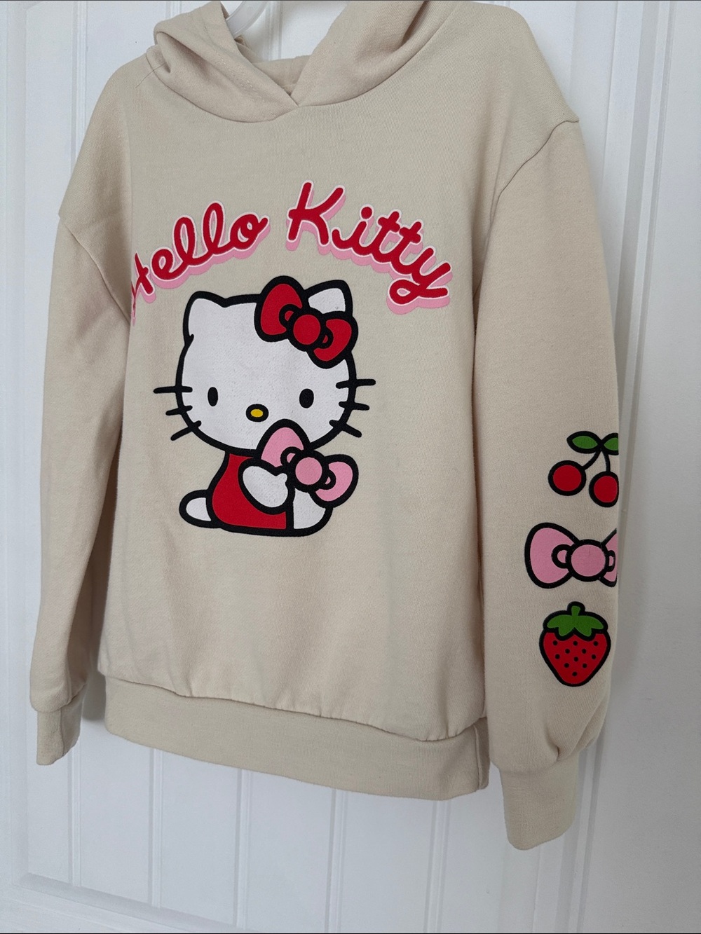 Hello Kitty Cream kids Hoodie with Red and Pink Graphic